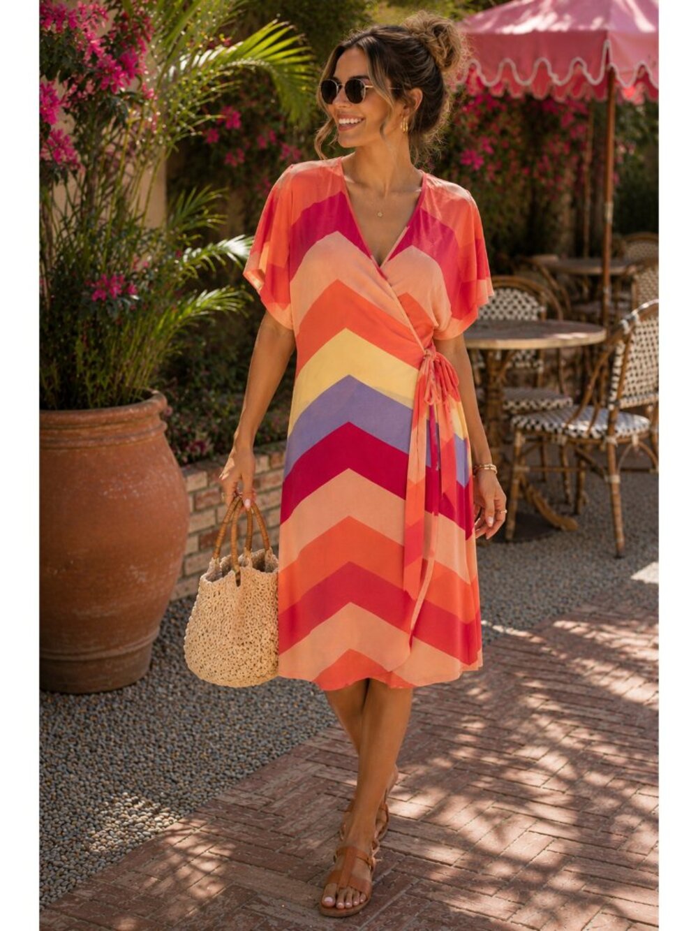 TART Wrap Dress V-Neck Stretch Casual Beach Designer Stripe Short Sleeve M READ!